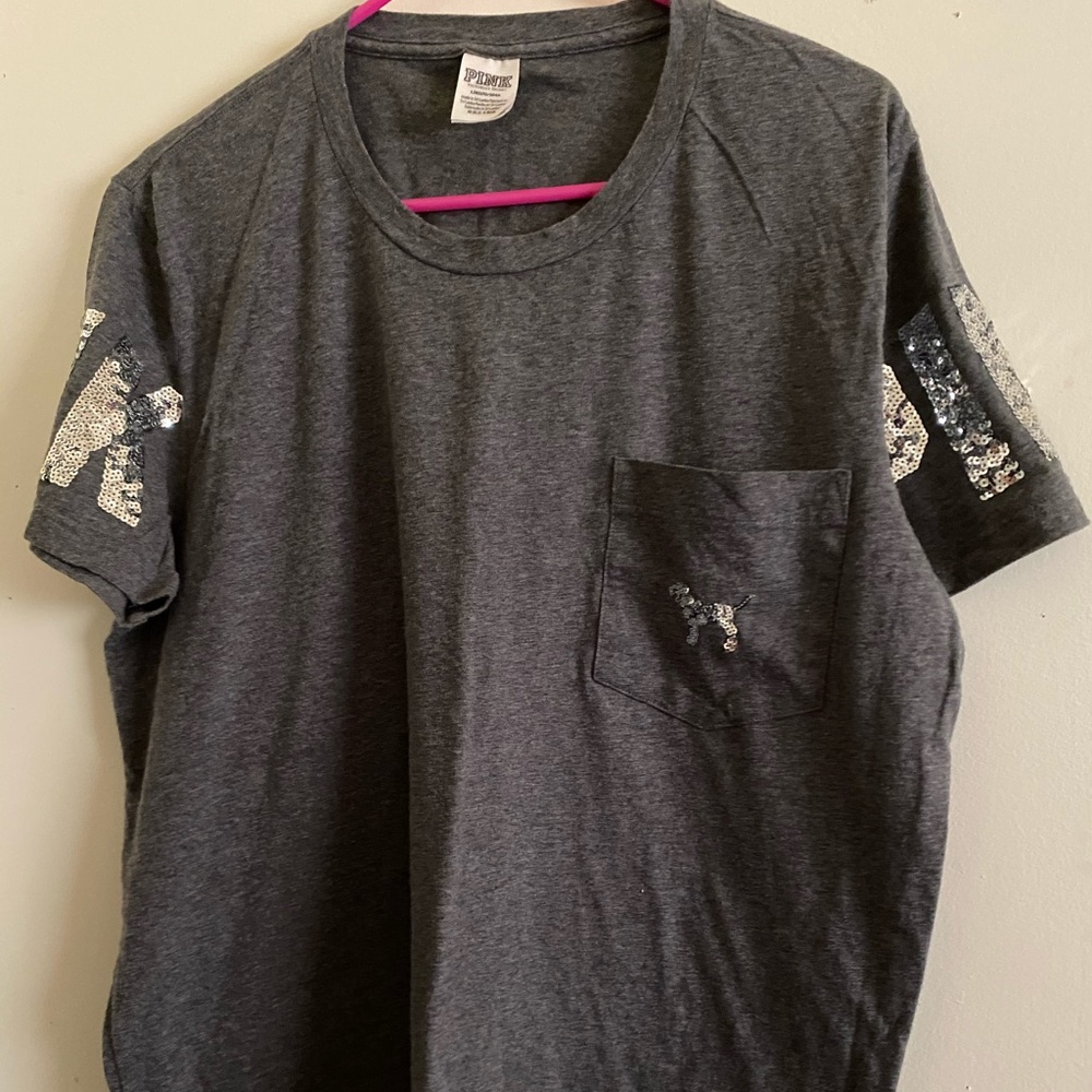 PINK Charcoal Grey Sequin Tee🖤
